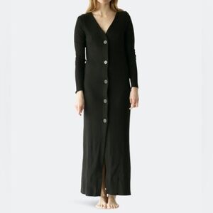 FOR DAYS Black Button Down Long Ribbed Knit Maxi Dress